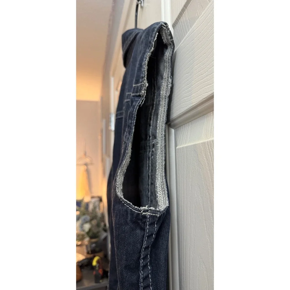 True Religion World Tour Denim Trucker Vest Dark Wash Horseshoe Pocket Y2K Biker